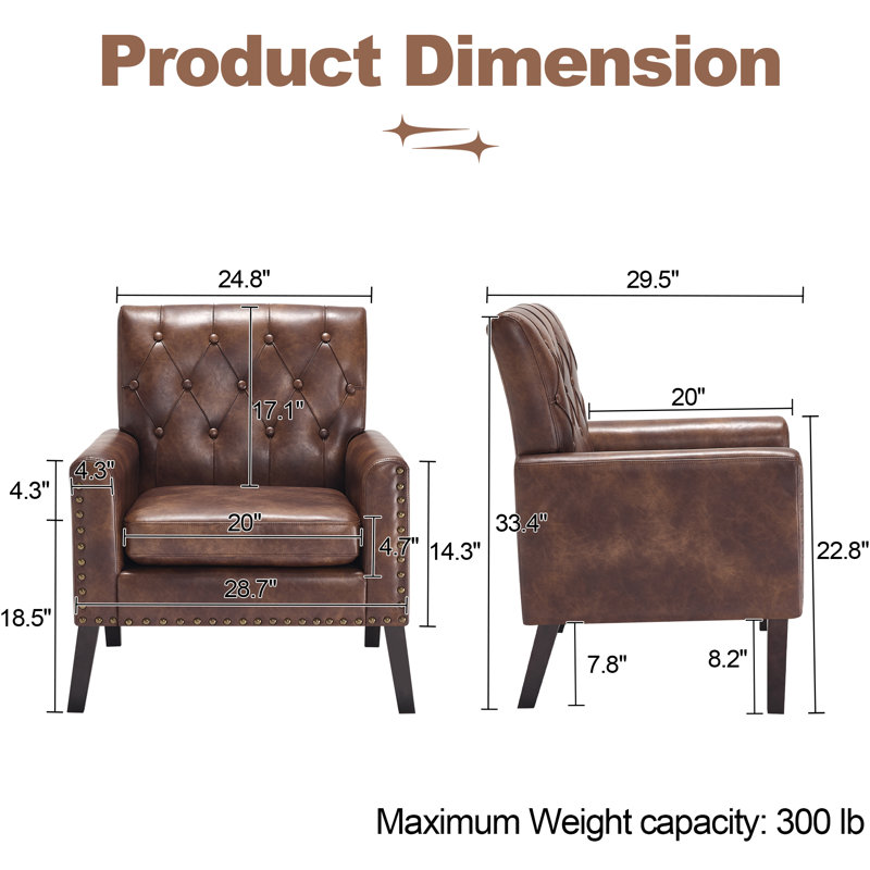 Retro Faux Leather Club Chair - Mid Century Modern Style For Office & Living Room, Brown