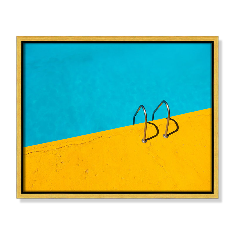 " Retro Pool Oasis " by Etienne Girardet, Pas de tapis, Cadre flottant doré, H 12,5 po x l 15,5 po x P 2 po