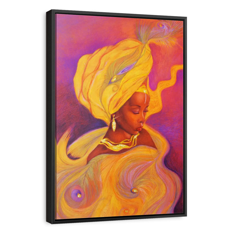 Déesse Oshun, 31 po x 46 po, Cadre flottant noir