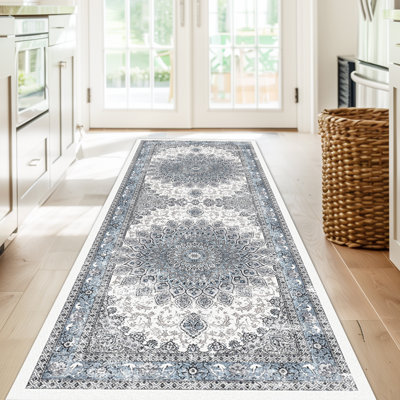 2x6 Runner Rugs for Entryway Non-Slip Washable Hallway Runner Rugs for Bedside Vintage Runners Blue