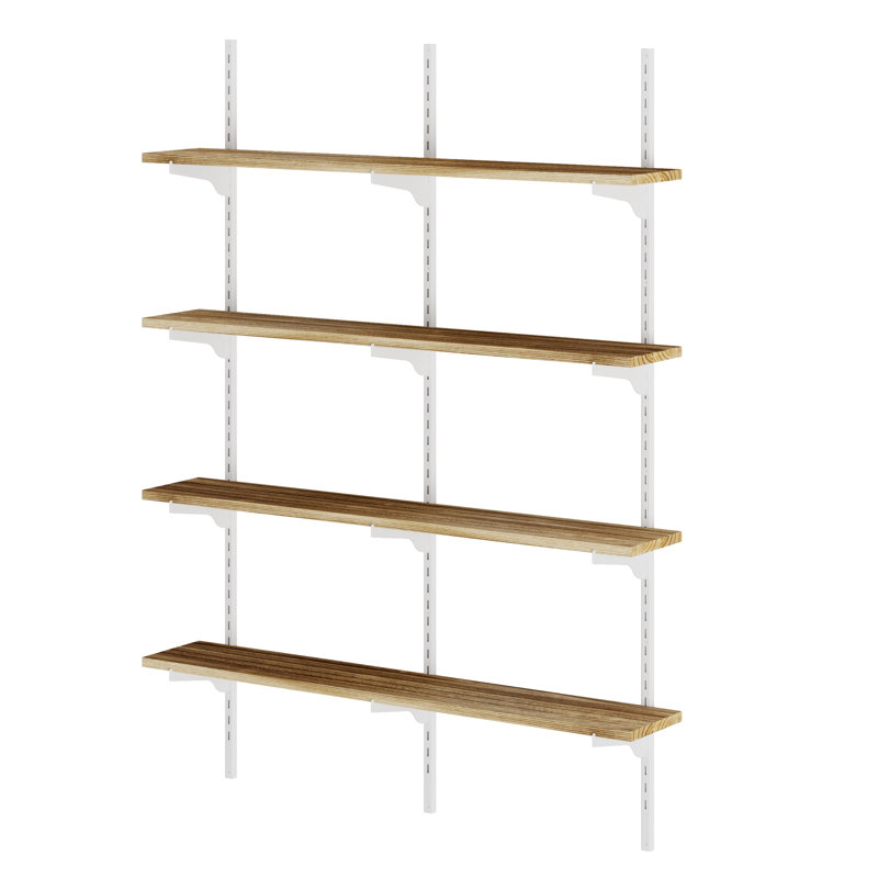 36" X 6" Floating Bookshelf With Adjustable Brackets, Wooden Shelf For Living Room & Home Organization, Hanging Shelf, Decorative Shelf For Wall Decor, Rustic & Boho, Burnt, 4 Tier