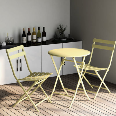 Ensemble bistro 3 pièces pour terrasse en jaune - Chaises et table pliantes en métal pour le jardin