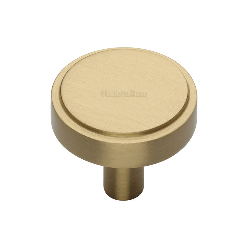 Heritage Brass Cabinet Knob Stepped Disc Design, Satin Brass, 32mm