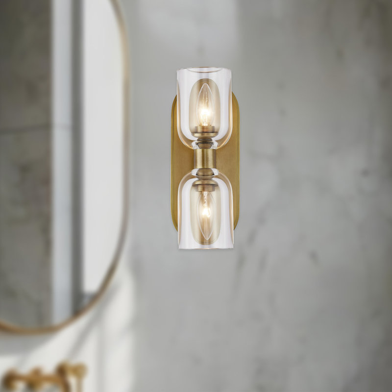 Éclairage pour meuble-lavabo 2 lumières Lucian, Cristal transparent / laiton rétro