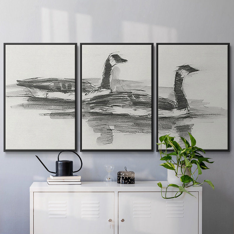 Étude d'oies I 3 pièces, Noir, H 24 po x l 48 po x P 2 po