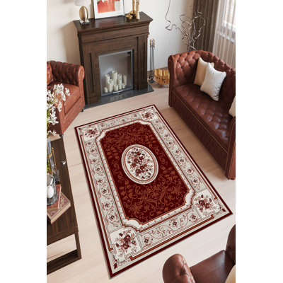 Claret Red Polyester Area Rug, 4.6 x 7.2 ft | 100% Antibacterial & Eco-Friendly | Non-Slip PVC Dot Underside | Machine Washable, Pile Height: 0.2 in | Perfect for Living Room, Bedroom & Dining Areas, Durable & Stylish Design