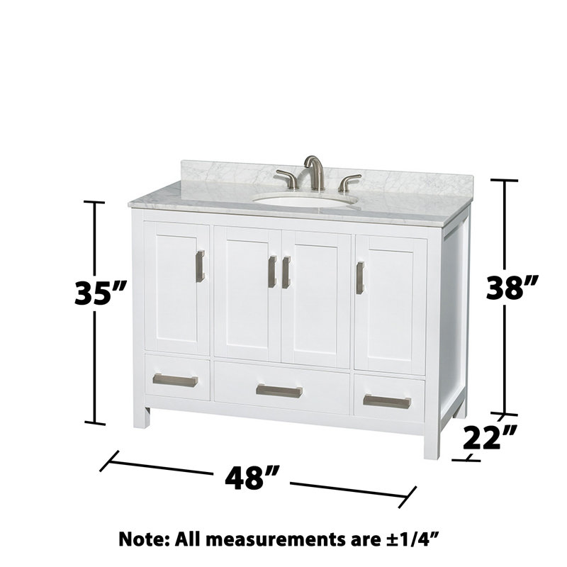 Sheffield 48" Freestanding Single Bathroom Vanity with Marble Top with Medicine Cabinet, White Carrara Marble