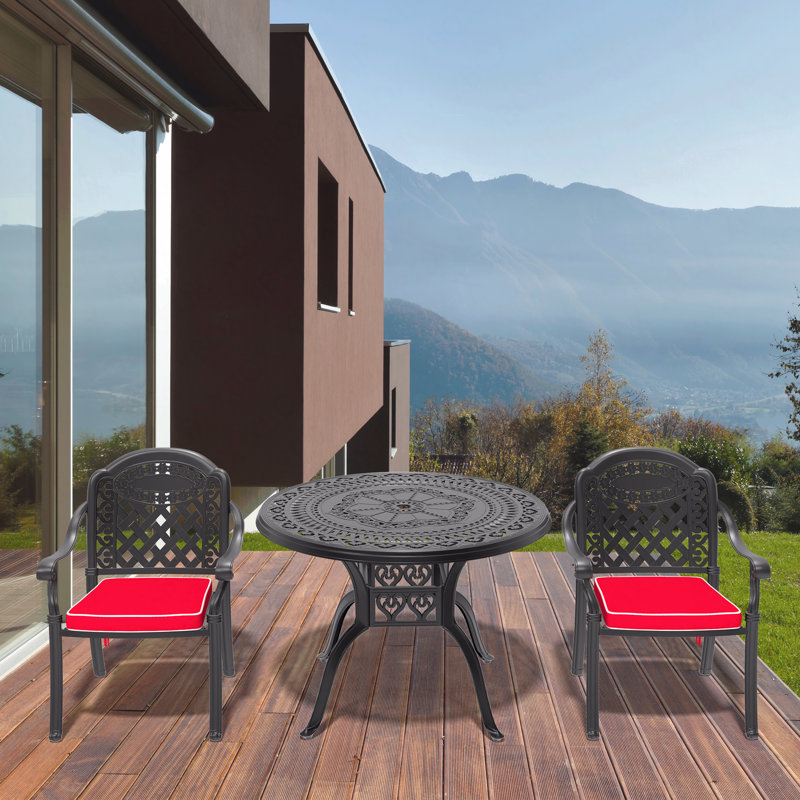 Ensemble de meubles de patio en aluminium coulé avec coussins, Rouge, 2