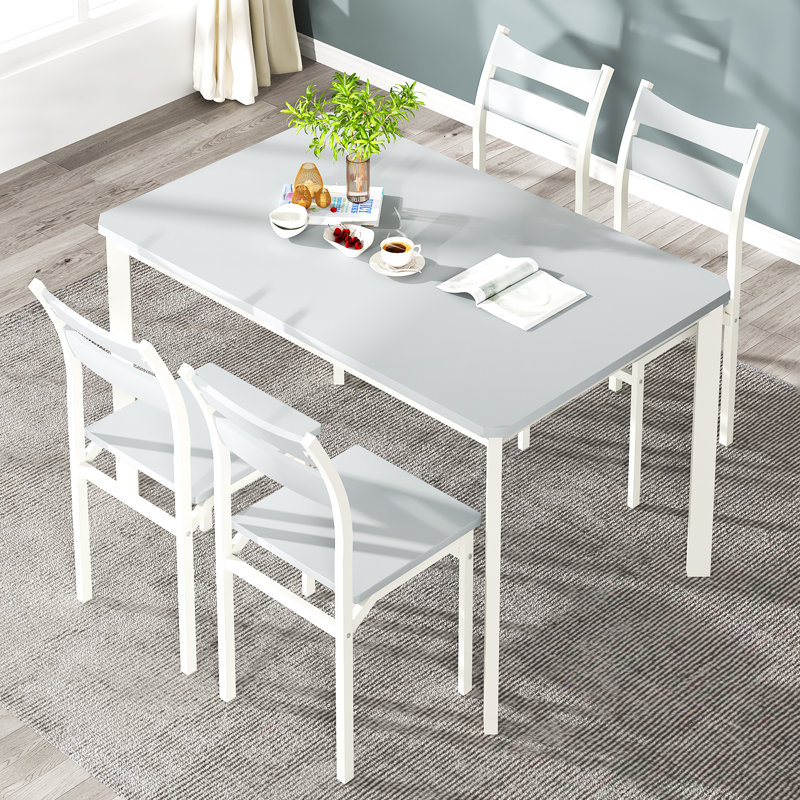 Mekaal 4 - Person Four Leg Dining Set, Gray, White
