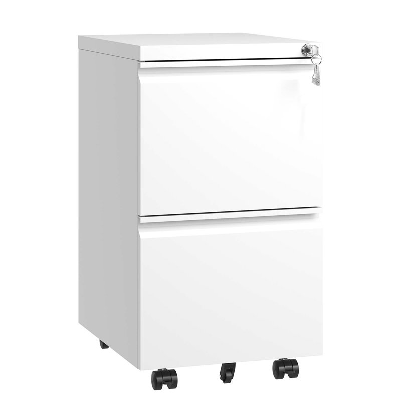 2 Drawer Metal  Mobile File Cabinet, Rolling File Cabinet With Lock For Hanging Legal/Letter/A4 Size,Fully Assembled Except Wheels