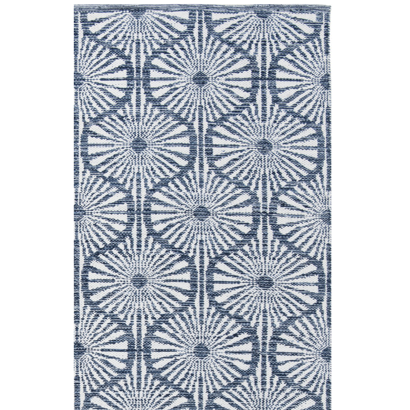 Tapis bleu marine / ivoire à motif géométrique tissé à plat à la main Oak Hill, Rectangle 5 pi x 8 pi