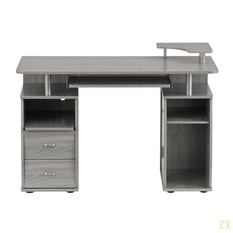 Bureau d'ordinateur complet avec rangement, Gris