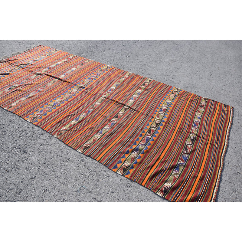 Tapis kilim turc tissé à la main dans des rayures oranges frappantes pour la chambre à coucher et le salon