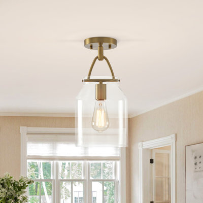1-Light Clear Milk Glass Cylinder Jar Pendant