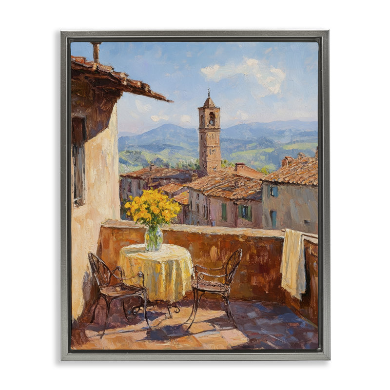 Cadre flottant ensoleillé avec vue sur le balcon, design par Petal Prints Design, Cadre flottant gris lustré