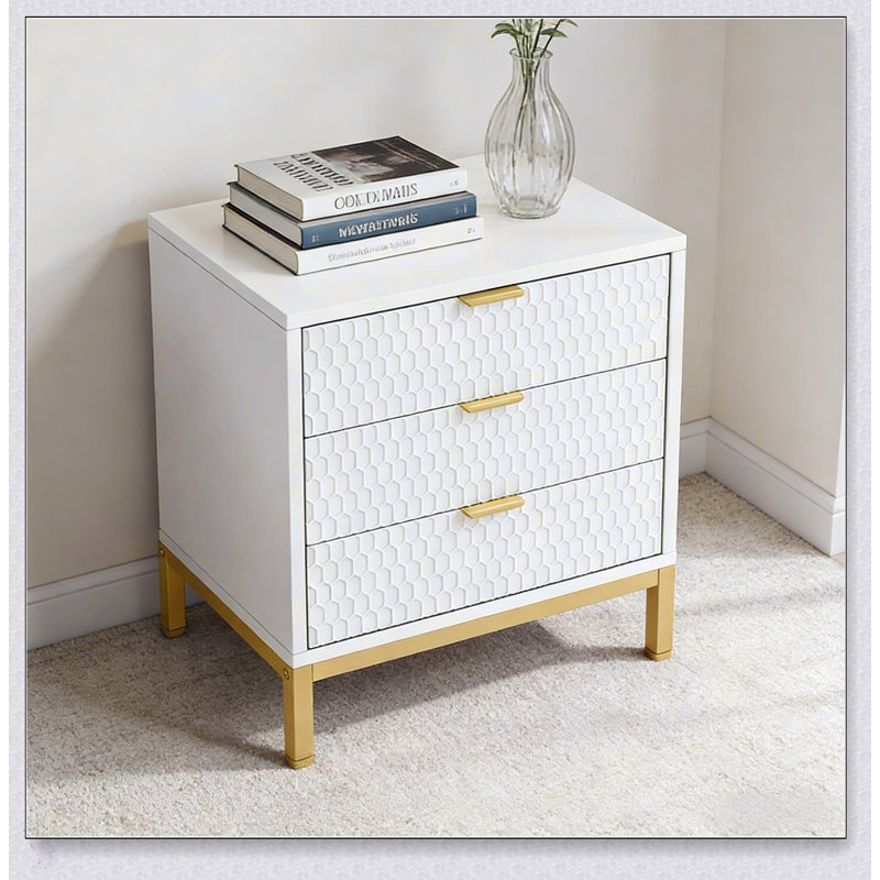Grande table de chevet de style nordique avec 3 tiroirs