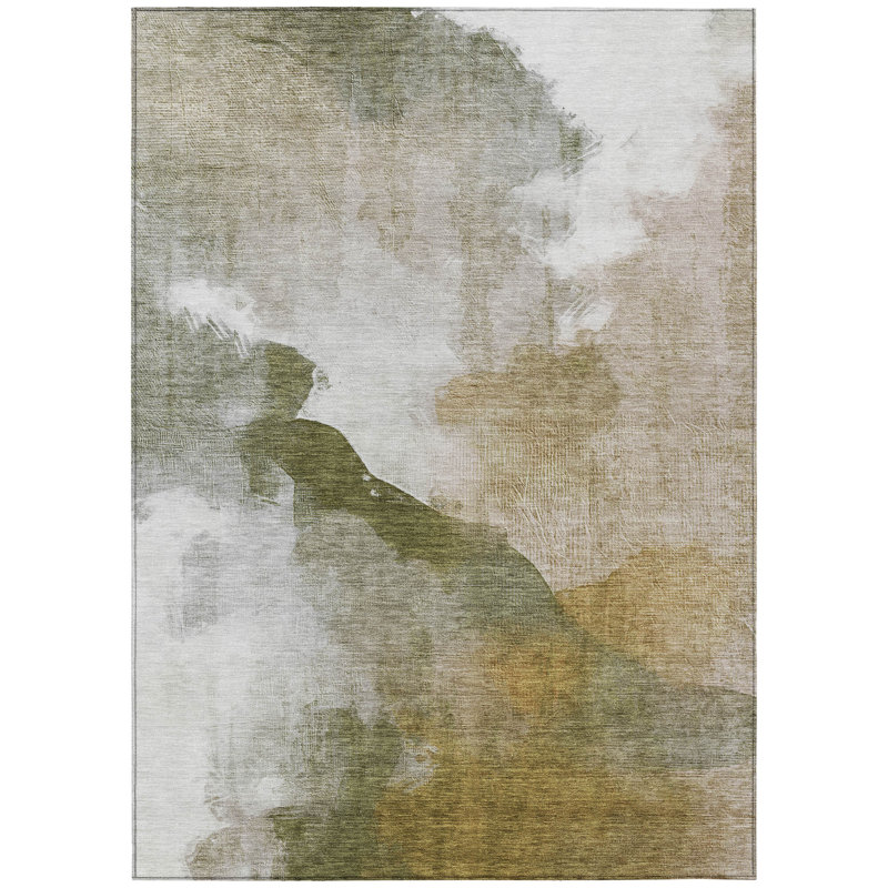 Machine Washable Indoor/Outdoor Xhevrie Green Rug, Rectangle 9' x 12'