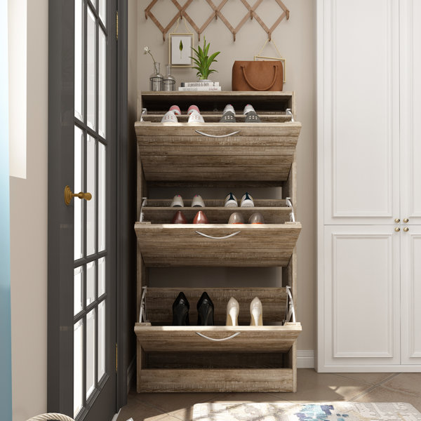 Solid Wood Shoe Cabinet with Hidden Shoe Rack,Rustic