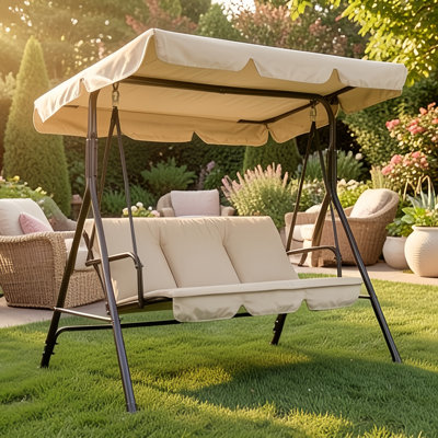 Balancelle de véranda de 67 po x l 43 po x H 60 po avec cadre en fer thermolaqué robuste pour patio, cour, jardin, terrasse, salon de détente et balcon - Gris