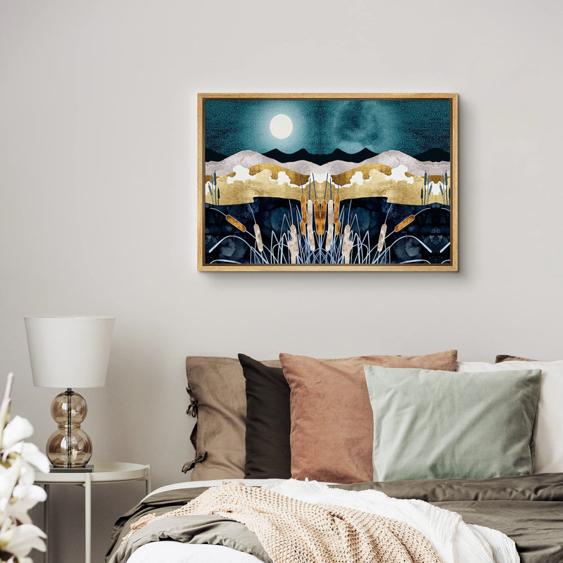 «Symmetric Swamp Marsh Landscape At Night», reproduction d'art sur toile, H 16 po x l 24 po x P 1,5 po, Naturel