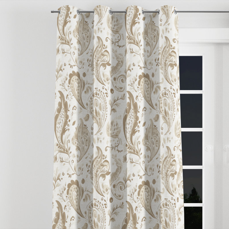 Rideaux de fenêtre Modern - rideau à motif floral à motif cachemire beige scandinave - 1 panneau, L 52 po x L 84 po