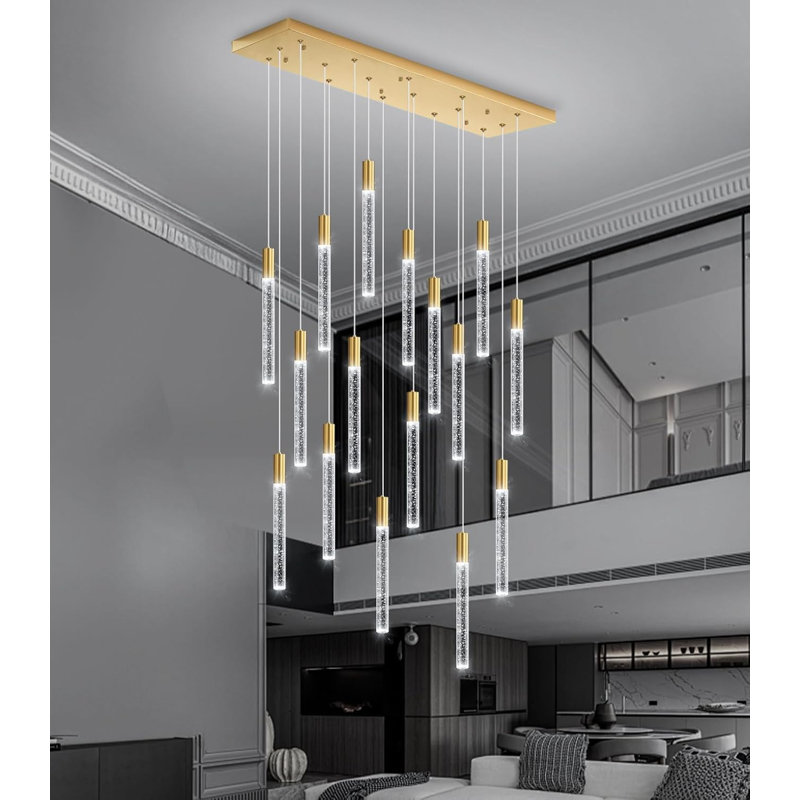 Lustre rectangulaire moderne 16 lumières Glam, Doré