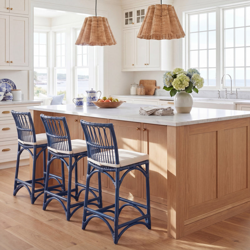 Claretta Zorianna Counter Stool with Cushion, Navy Blue
