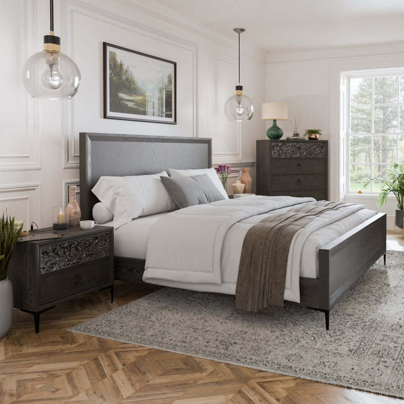 Ensemble de chambre à coucher 2 pièces Preste (1 lit + 1 table de chevet), Black, 2Pcs: Bed, Nightstand, King