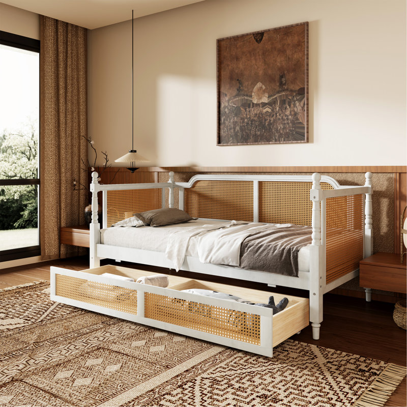 Traditional Rattan Daybed With Dual Drawers For Space Optimization