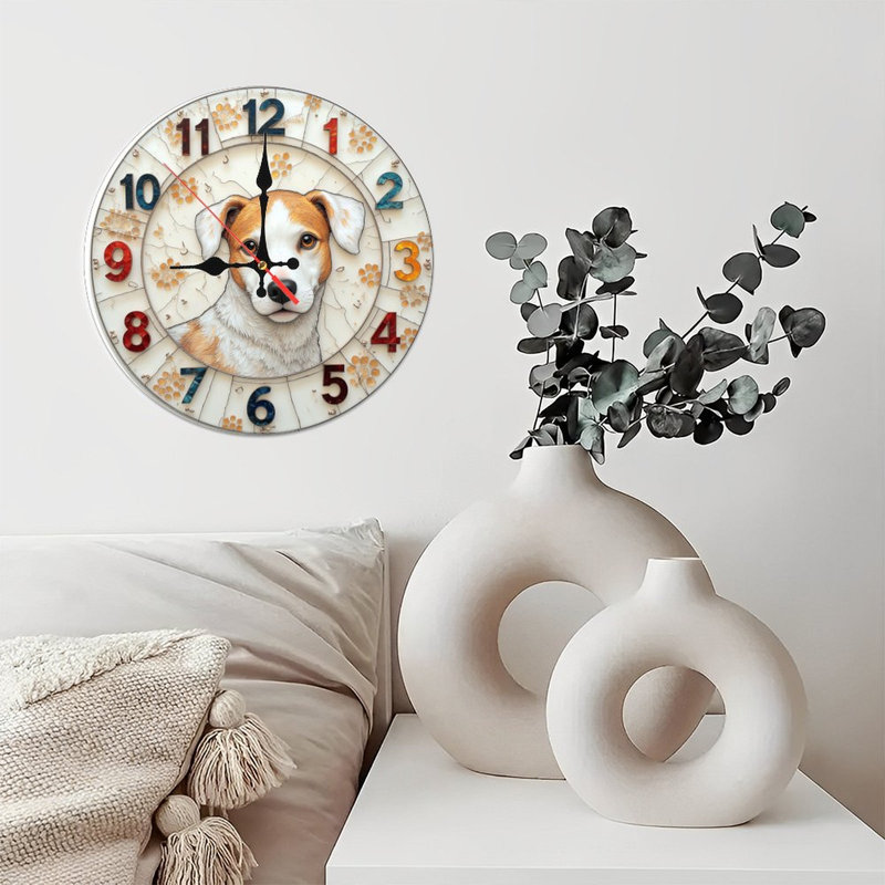Horloge murale 10 po en MDF rond avec mouvement à quartz silencieux et crochet sans perceuse (piles AA non incluses)