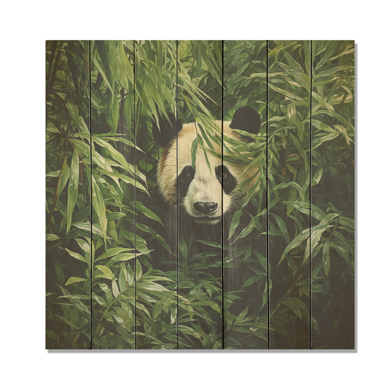 Foliage peekaboo panda II - animal panda sur bois, H 30 po x l 30 po