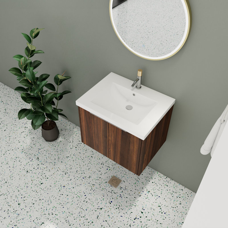 Meuble-lavabo simple 24,07 po avec plateau en résine Drost, Brun