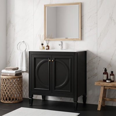 Ensemble de meuble-lavabo simple autoportant 30 po avec tiroir ajustable en céramique et portes réglables