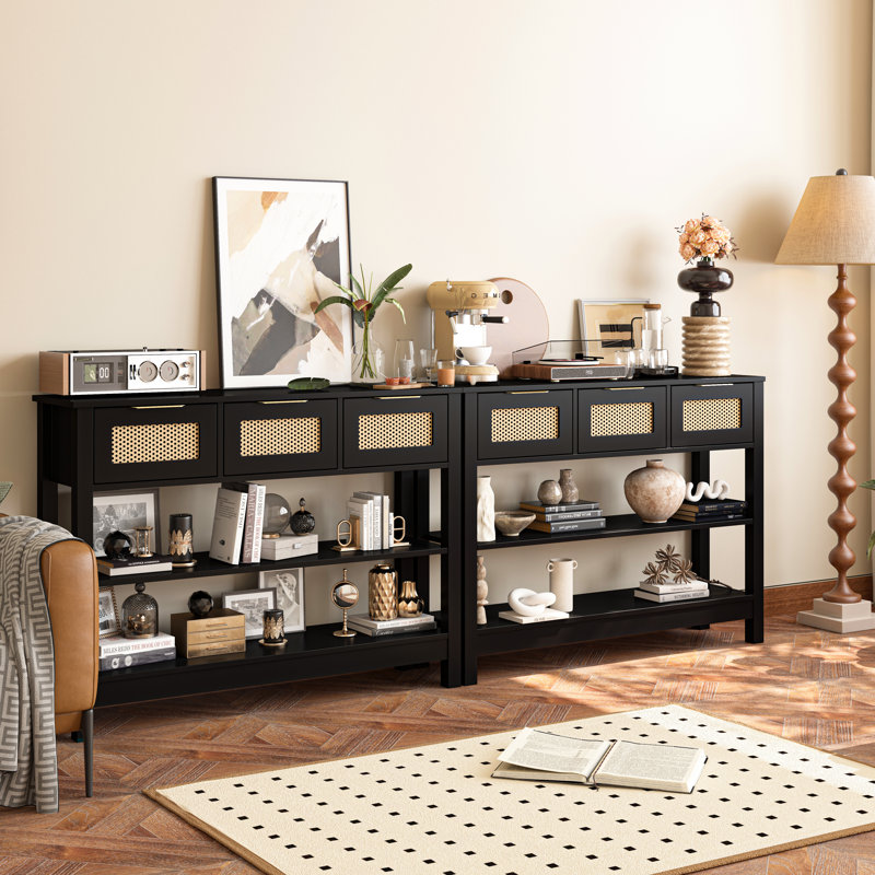 86.6'' Console Table set of 2, Black