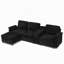 Canapé modulaire moderne en L avec rangement tout-en-un, poches d'accoudoirs de rangement latérales, console centrale avec porte-gobelet, repose-pieds avec rangement relevable, siège confortable à plusieurs places - noir