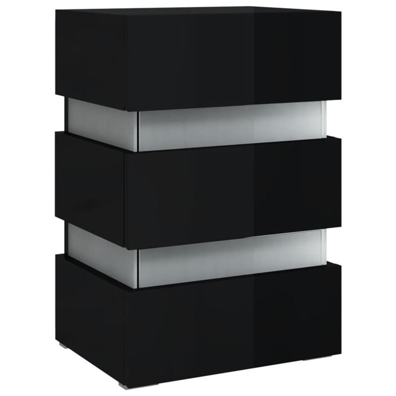 LED Bedside Cabinet Engineered Wood, High Gloss Black, High Gloss Black