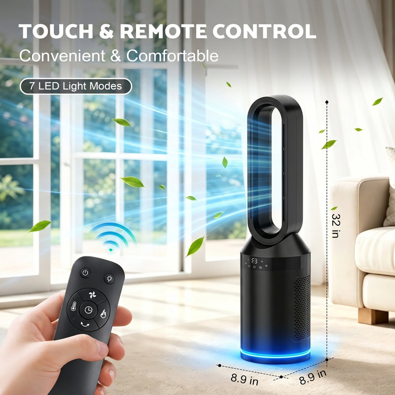 Ventilateur tour sans pales et chauffe-terrasse Advwin, Noir