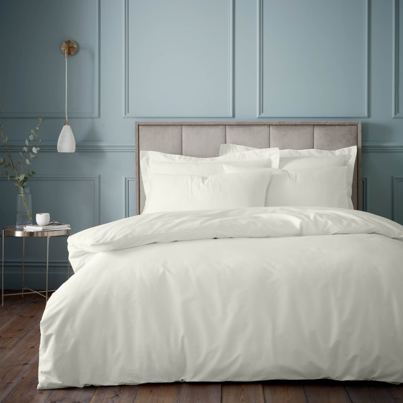 180 Thread Count Egyptian 100% Cotton Duvet Cover Set with Pillowcases, Cream, King + 2 Standard Pillowcases