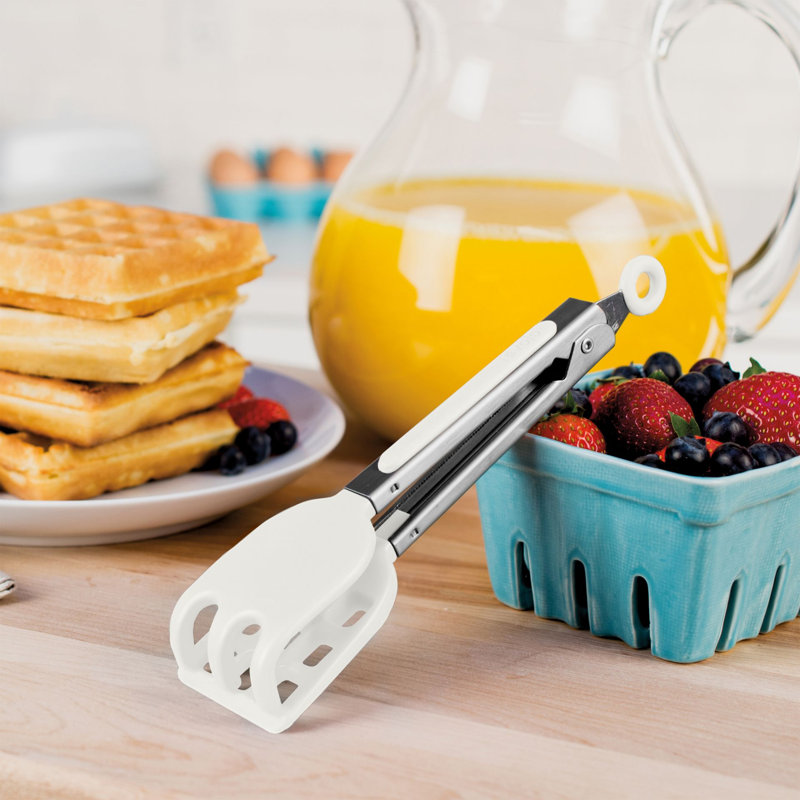 Waffle Tongs, Stainless Steel/White