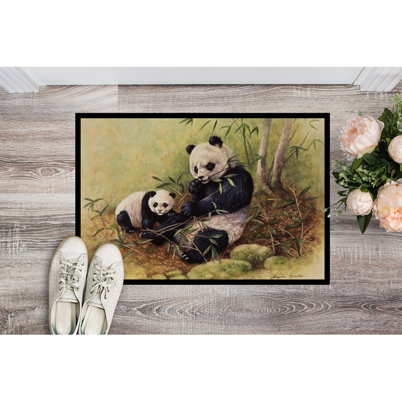 Tapis de porte extérieur anti-dérapant panda ours, Rectangle 2 pi x 3 pi