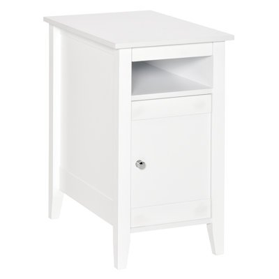 Table de chevet moderne en bois à 3 niveaux avec tablette coulissante, tablette ouverte réglable et armoire à portes Red Barrel Studio®, blanc