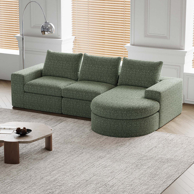 Canapé modulaire incurvé en chenille de 99 pouces avec méridienne, canapé modulaire en forme de L avec sièges profonds, canapé modulaire en chenille pour le salon et la chambre à coucher, aucun assemblage requis