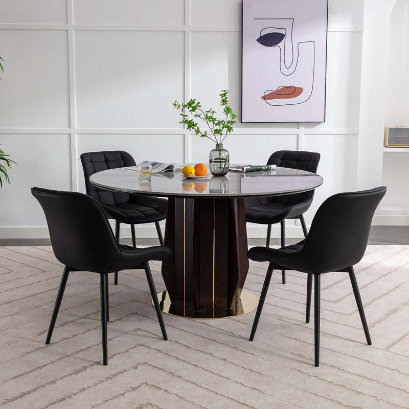 Chaise de salle à manger rembourrée en métal avec dossier en polyuréthane et chaises de salle à manger en cuir PU