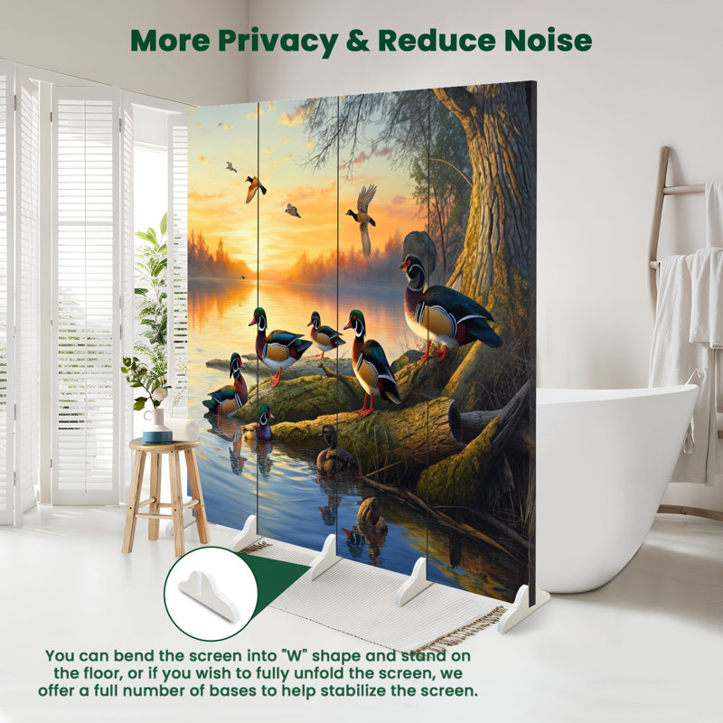 Paravent 4 panneaux pliable Royal Mallard Ducks Lake, Couleur 3