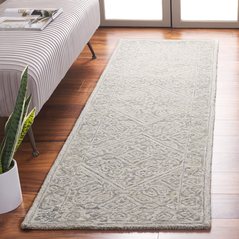 Tapis oriental gris en laine / coton touffeté à la main Dip Dye, Tapis de couloir 2 pi 3 po x 8 pi