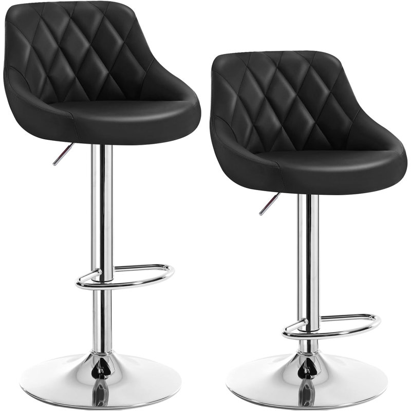Swivel Upholstered Adjustable Height Counter Stool, 2, Black Faux