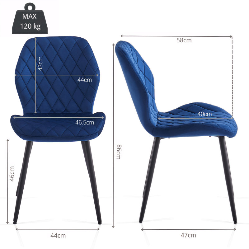 Stansky Upholstered Velvet Dining Chairs, Blue