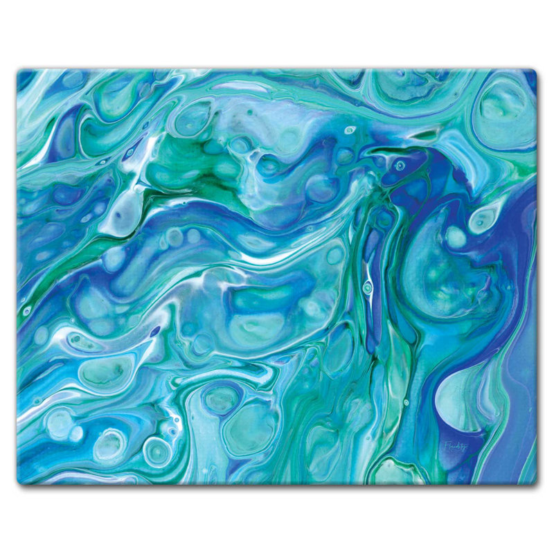 Ocean Vibe Blue Tempered Glass Rectangular Cutting Board 15" x 12"