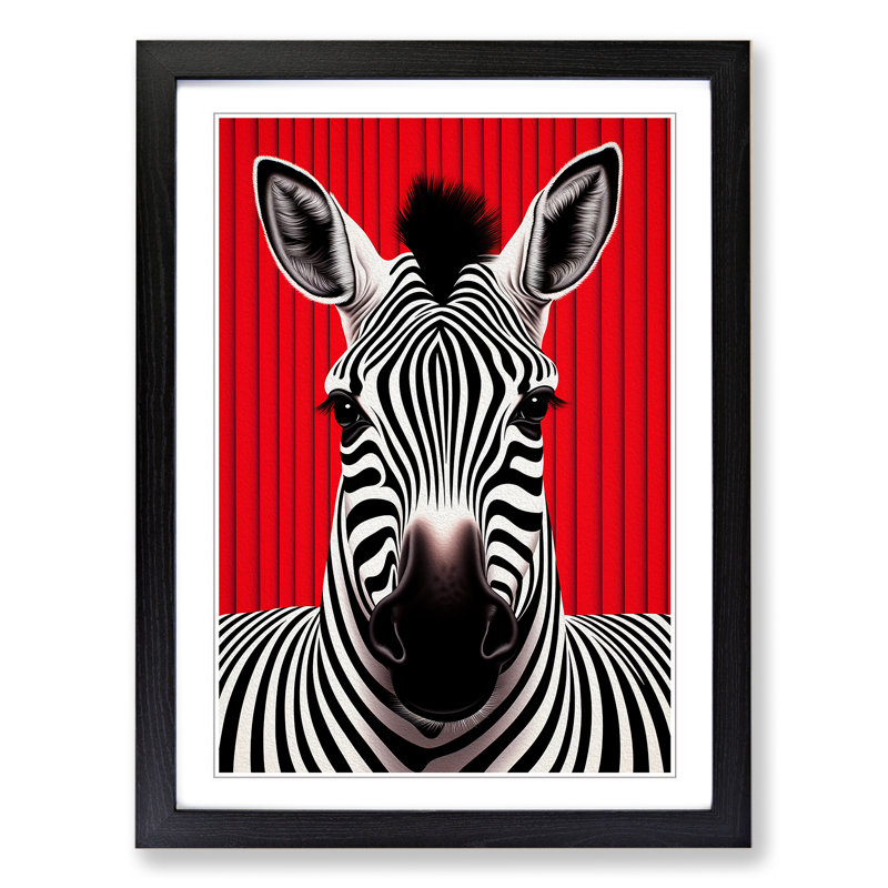 Zebra Op - Single Picture Frame Print on Wood, 46cm H x 34cm W x 2cm D, Black