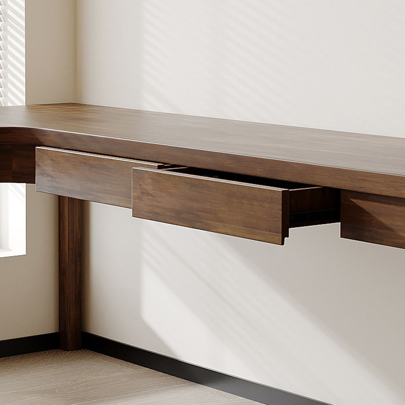 Bureau en bois massif en forme de L brun noyer avec 3 tiroirs, H 29,53 po x l 62,99 po x P 47,24 po, Retour à gauche